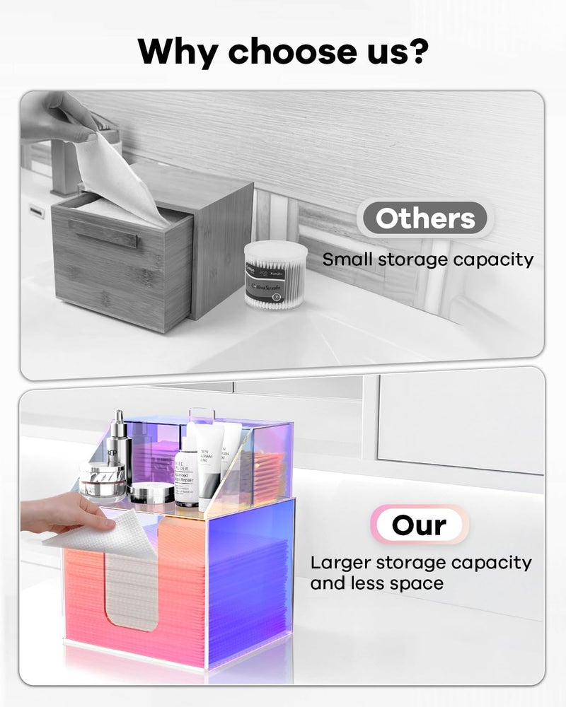 TAINESS Disposable Facial Towels Storage Box Compatible with Clean Skin Club Clean Towel XL - Cotton Pads - Swabs Upgraded Double Layer Acrylic Storage Container Face Towel Holder (Glossy Rainbow) - Image 5